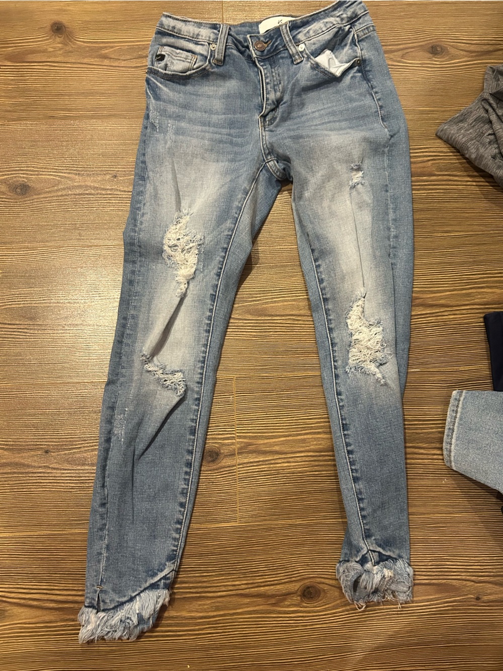 KanCan Light Blue Distressed Skinny Jeans with Frayed Hem